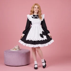 Long Sleeve Lolita Maid Dress – 8 Colours – front view